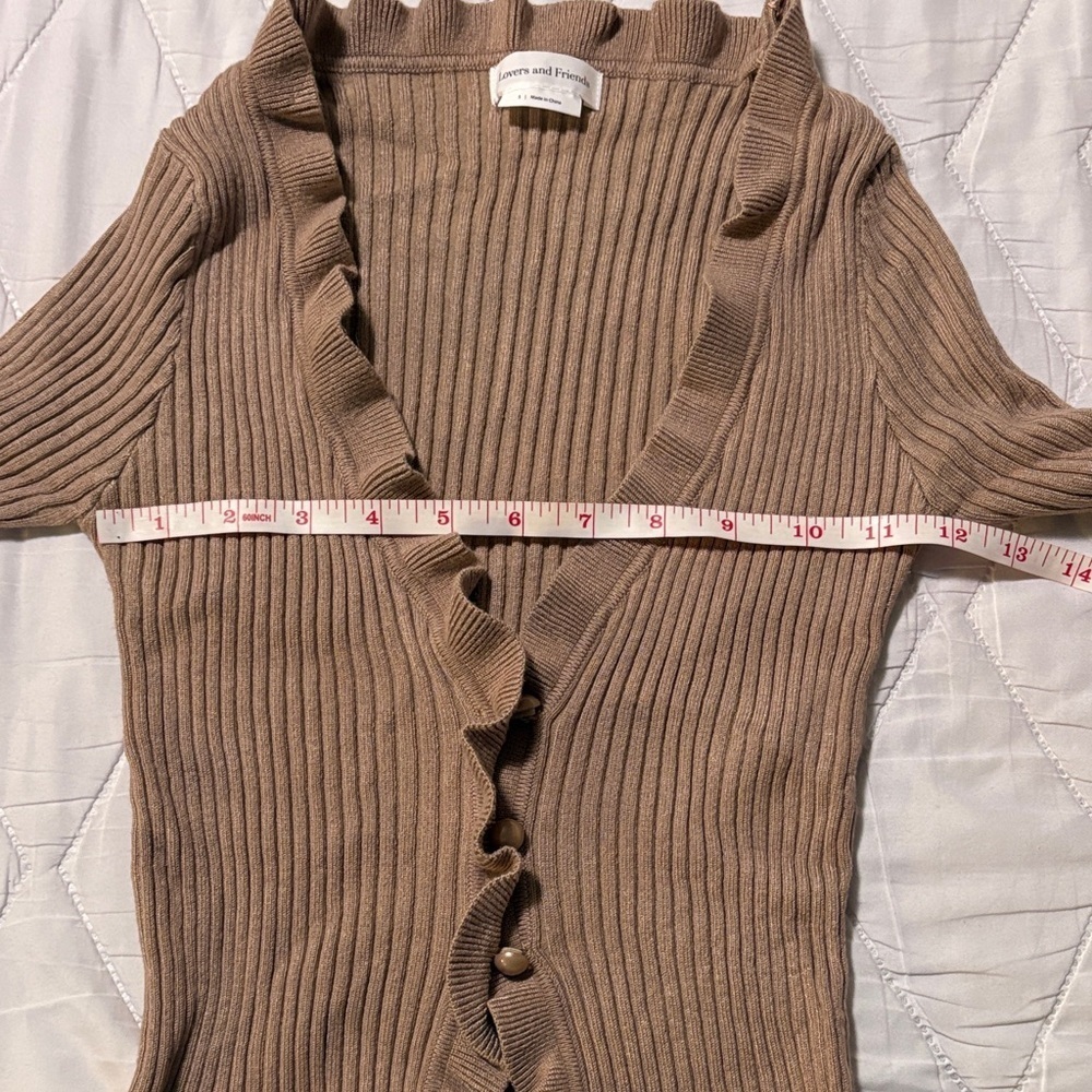 Lovers + Friends Ruffled Tan Cardigan - Picture 4 of 7